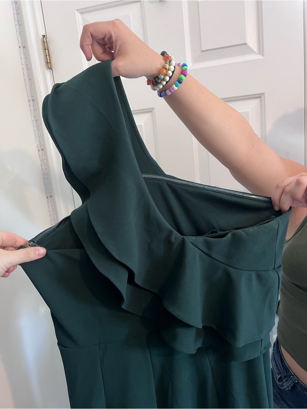 Lulu's Dark Green One-Shoulder Ruffle Maxi Dress - Picture 4 of 7